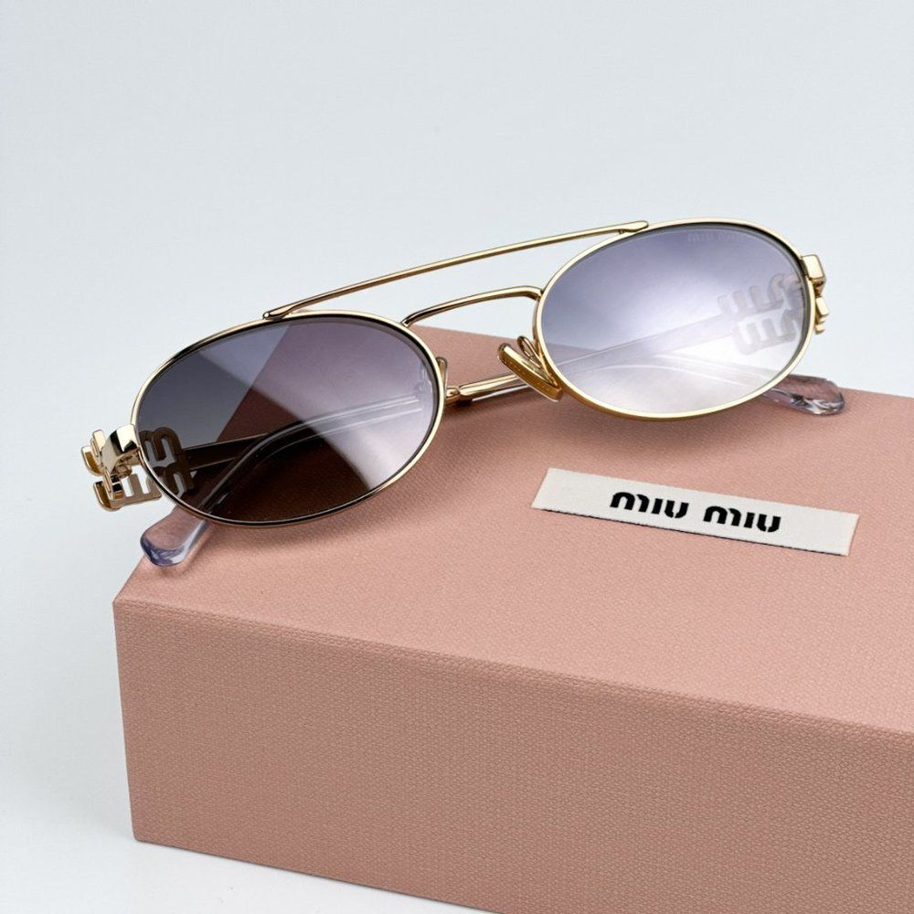 NEW Miu Miu MU54ZS 5AK30C Gold Grey Gradient Mirror Pilot Unisex Sunglasses - Picture 4 of 12